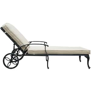 Bronze Aluminum Patio Outdoor Chaise Lounge with Beige Cushions