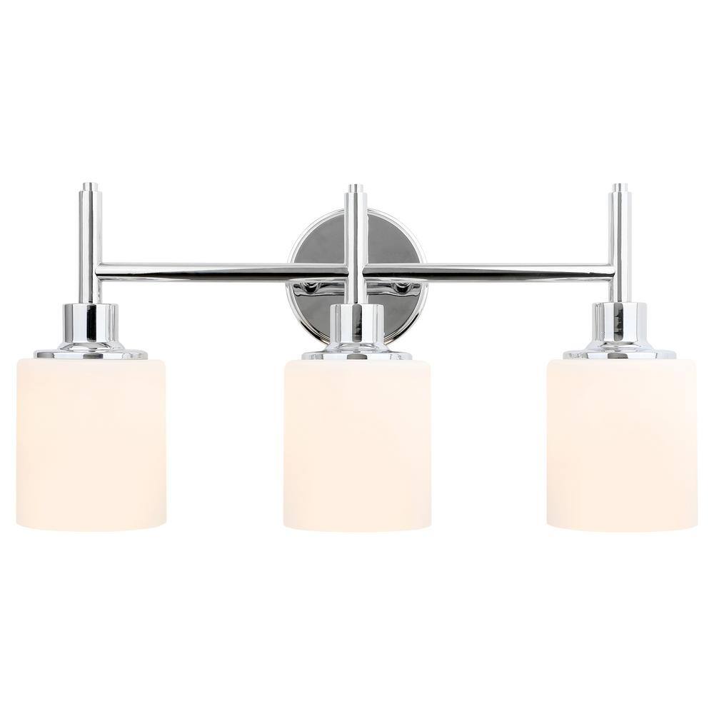 Aubrey 3-Light Chrome Bathroom Vanity Light with Frosted Glass Shades