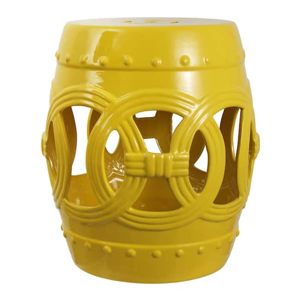 Lucky Coins 16" Chinese Ceramic Drum Garden Stool, Matte Yellow