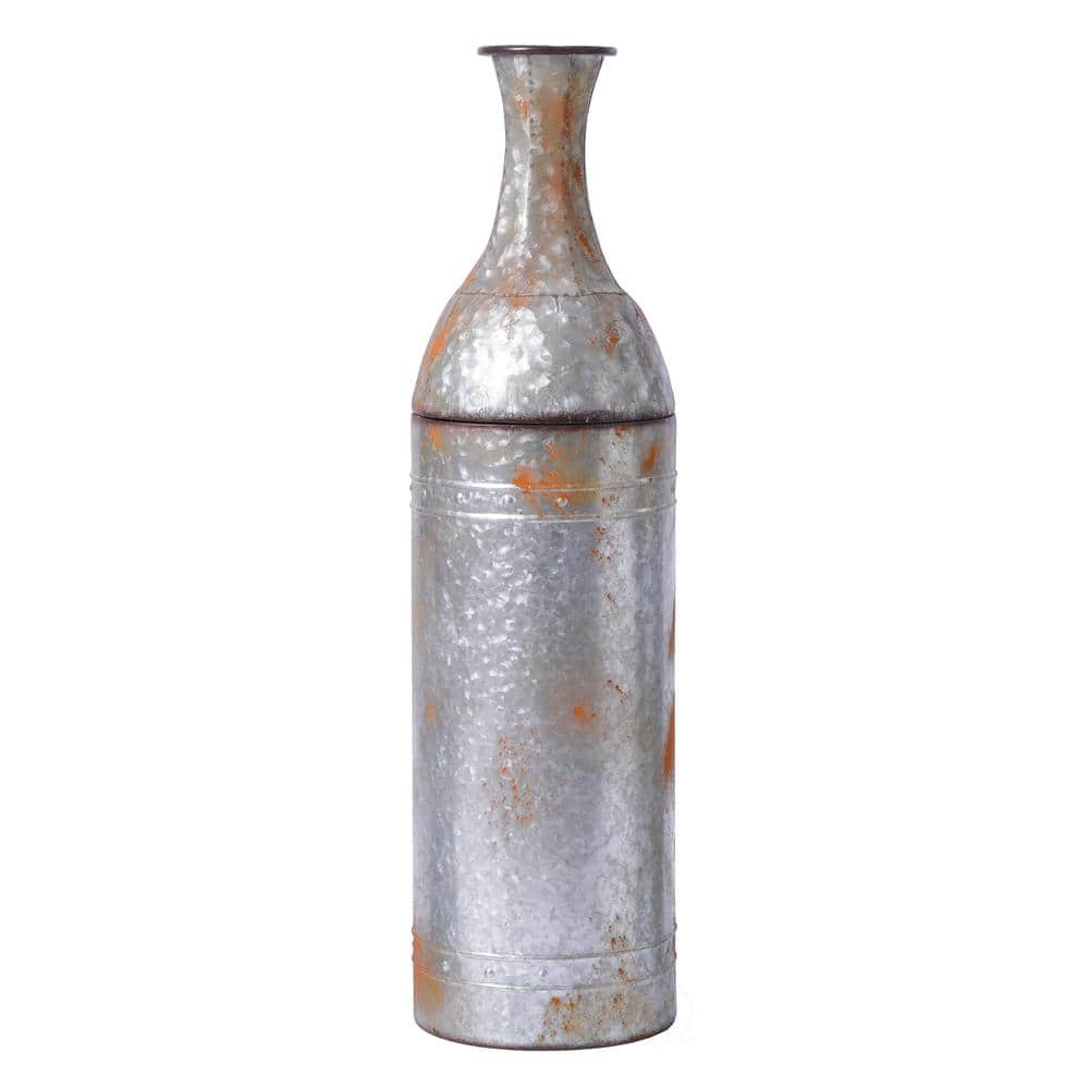 Medium Rustic Galvanized Metal Cylinder Floor Vase