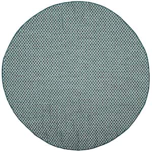 Courtyard Turquoise/Light Gray 5 ft. x 5 ft. Distressed Solid Indoor/Outdoor Patio  Round Area Rug