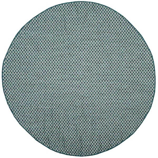 Courtyard Turquoise/Light Gray 9 ft. x 9 ft. Distressed Solid Color Indoor/Outdoor Round Area Rug