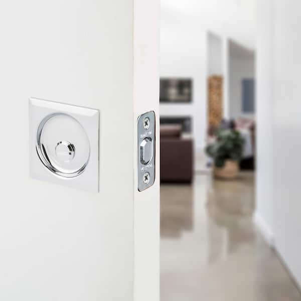 Polished Chrome Square Bed/Bath Pocket Door Lock with Lock