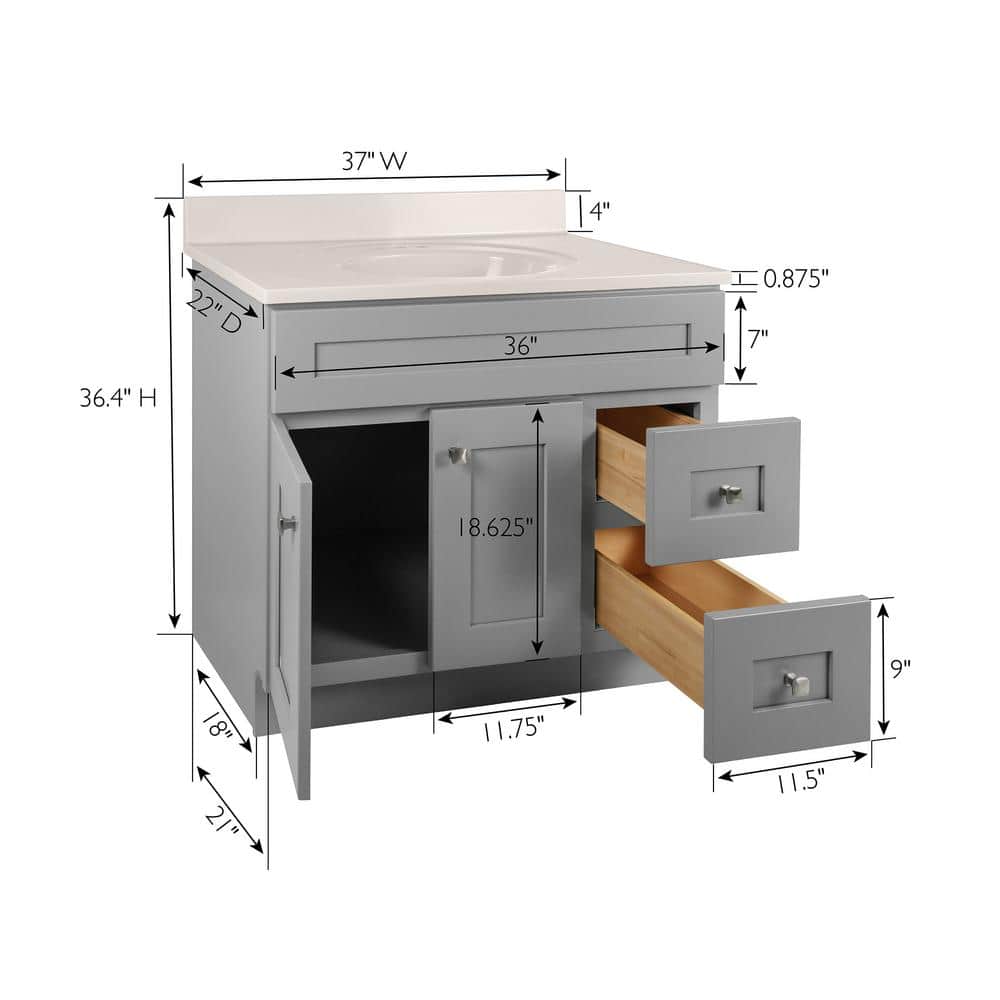 Brookings 37" Gray Wood Vanity with Cultured Marble Top