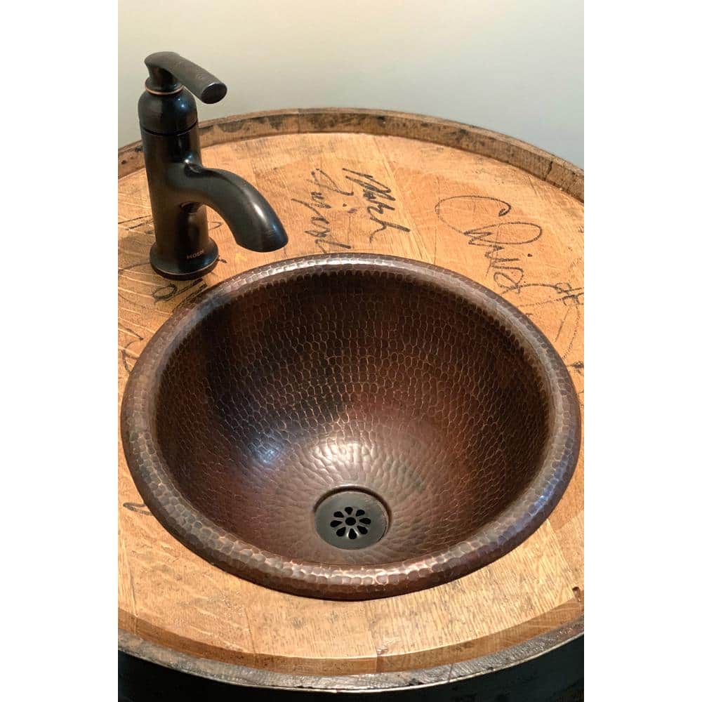12" Round Hammered Copper Bathroom Sink