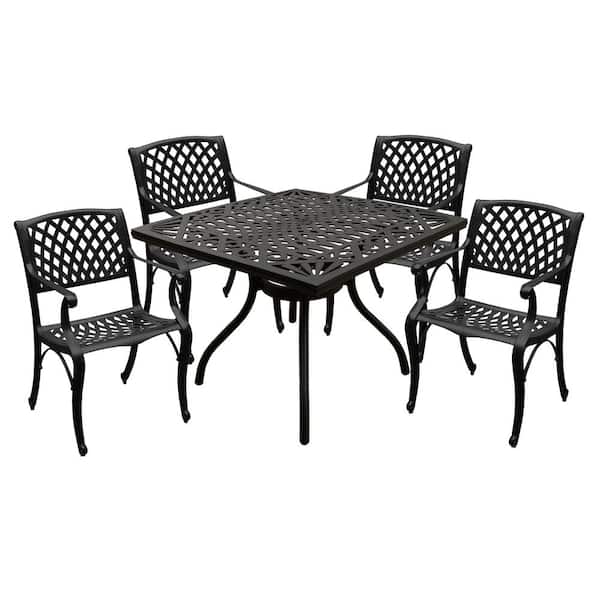Oakland Living Black 5-Piece Square Aluminum Mesh Outdoor Dining Set with 4-Chairs