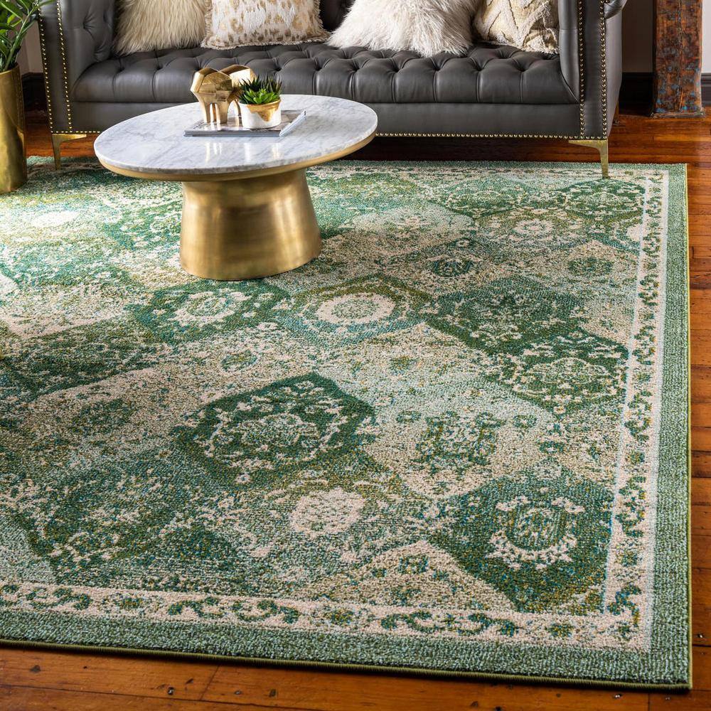 Green Abstract Pattern Square Indoor Rug