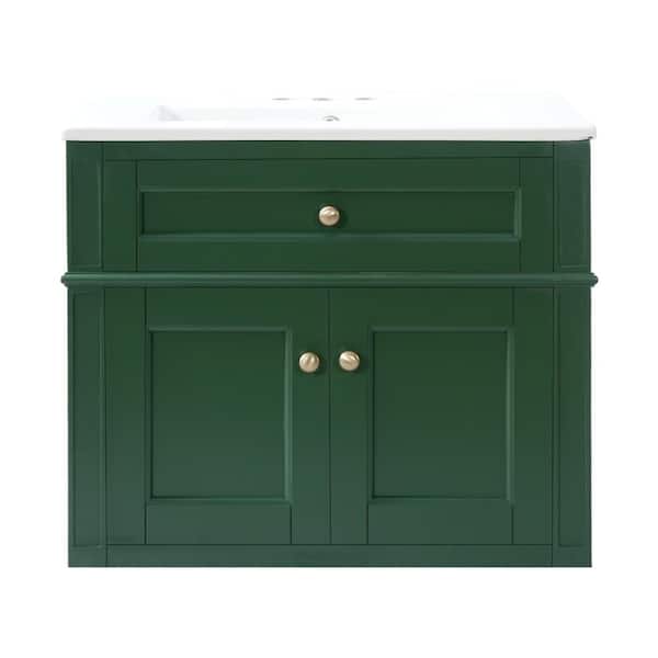 24inch Wall Mounted Modern Green Bathroom Vanity with Ceramic Sink and Soft-Close Hinges