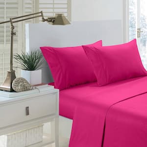 Hot Pink Brushed Extra Soft 1800-Luxury Embossed Polyester Deep Pocket Queen Sheet Set