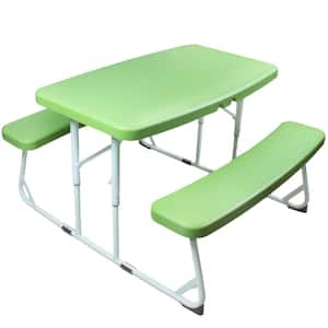 37.4 in. Gray Rectangle Metal Picnic Tables 4-Seating Capacity Green Polyethylene Plastic Table and Chair