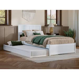 Lylah White Solid Wood Frame Twin XL Platform Bed with Panel Footboard and Twin XL Trundle