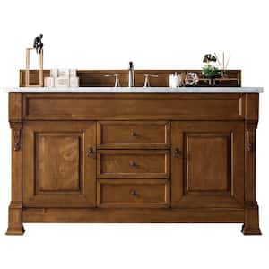 Brookfield 60 in. W x 23.5 in. D x 34.3 in. H Single Bath Vanity in Country Oak with Marble Top in Carrara White