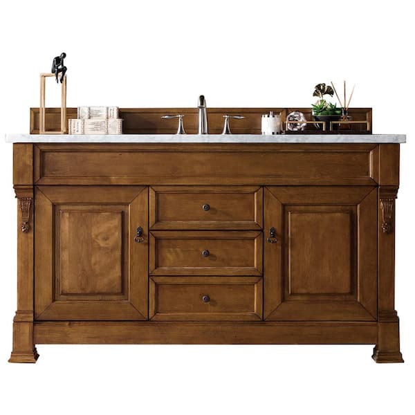 James Martin Vanities Brookfield 60 in. W x 23.5 in. D x 34.3 in. H Single Bath Vanity in Country Oak with Marble Top in Carrara White