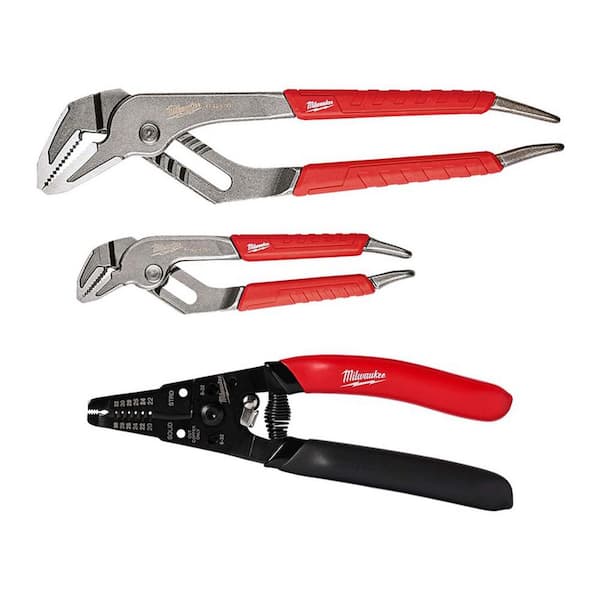 Milwaukee 6 in. and 10 in. Straight-Jaw Pliers Set with 20-32 AWG Low Voltage Dipped Grip Wire Stripper and Cutter (3-Piece)