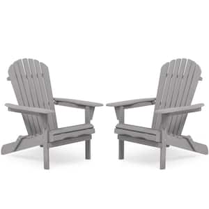 Classic Gray Folding Wood Adirondack Chair (Set of 2)