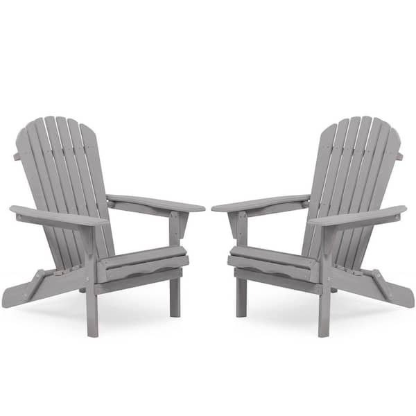 Sungrd Classic Gray Folding Wood Adirondack Chair (Set of 2)
