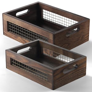 Wooden Countertop Baskets Set of 2-Wall Mount Upgrade Rustic Nesting Boxes Wooden Organizer Crates