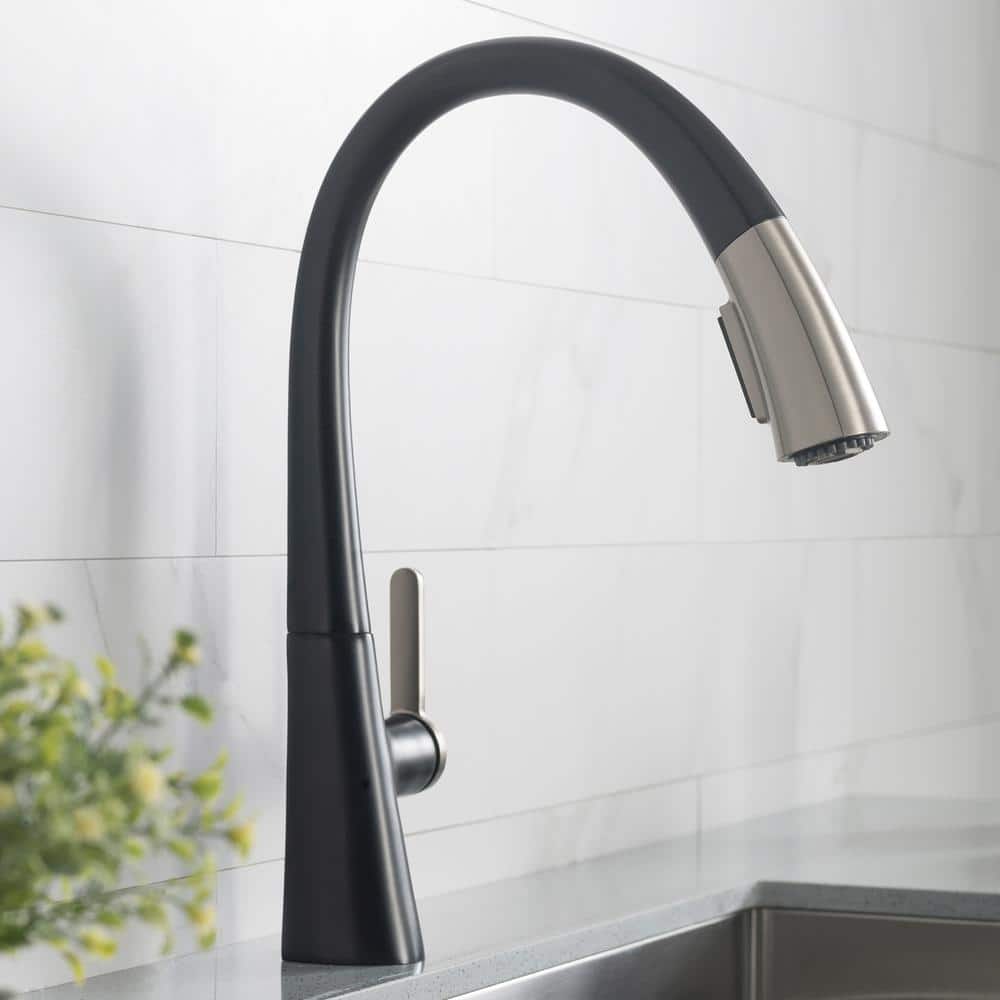 Spot Free Stainless Steel and Matte Black Pull-Down Kitchen Faucet