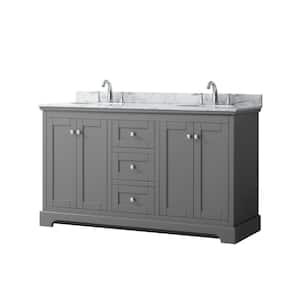 Avery 60 in. W x 22 in. D Bathroom Vanity in Dark Gray with Marble Vanity Top in White Carrara with White Basins