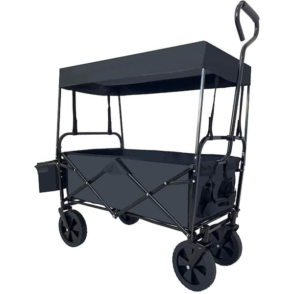 HOTEBIKE Capacity 4 cu. ft. Fabric Push Pull Foldable Beach Wagon Garden Cart in Black