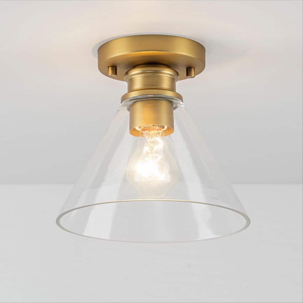 Sullivan 8.3 in. 1-Light Modern Bowl Brushed Brass Semi-Flush Mount Light with Cone Glass Shade for Foyer price history on PriceWatchPro
