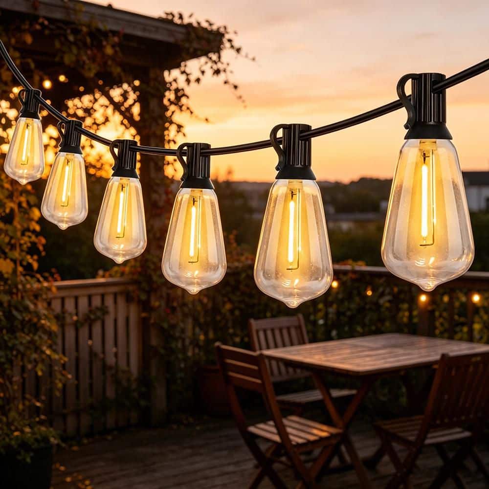 77 Light 150 ft. Black Outdoor 2700K Hardwired Edison ST38 LED