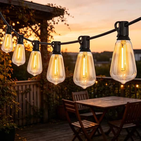 趣味 Lightning outdoor 77 Light 150 ft. Black Outdoor 2700K Hardwired Edison ST38 LED
