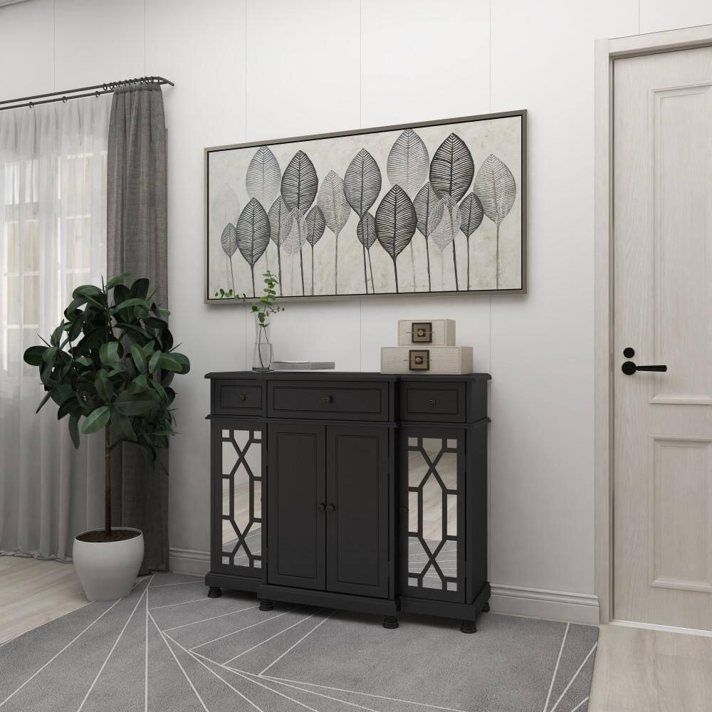 55" x 27" Black and White Leaf Canvas Wall Art with Silver Frame