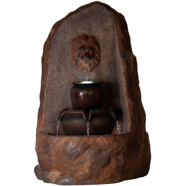 Pure Garden 3-Tier LED Lighted Outdoor Rock Fountain with Pump