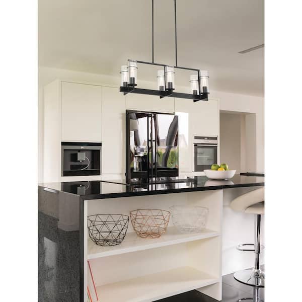 6-Light Matte Black Pendant with Clear Glass Shades