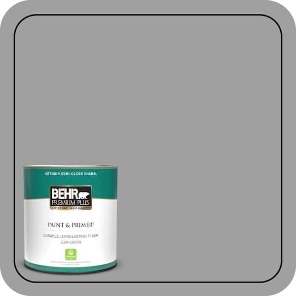 BEHR PREMIUM PLUS 1 qt. #PPU26-06 Elemental Gray Semi-Gloss Enamel Low Odor Interior Paint & Primer