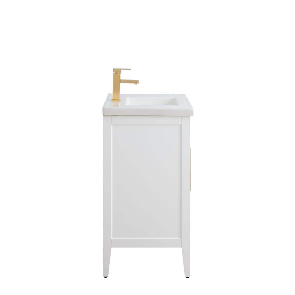 White Poplar Wood 30" Single Vanity with Golden Brushed Accents