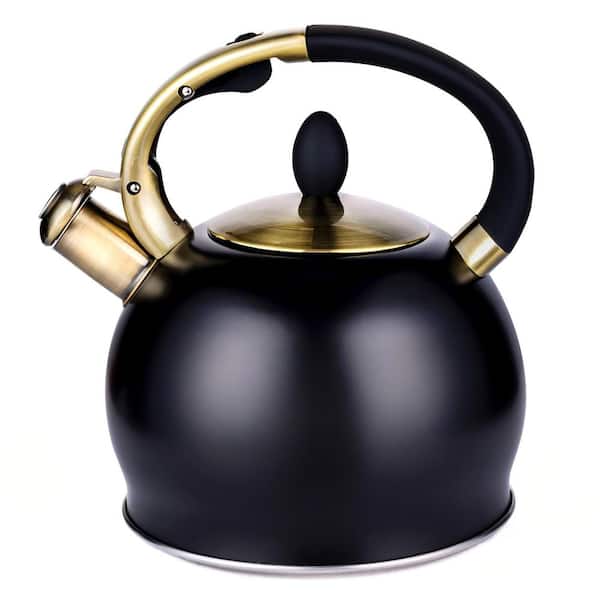 10-Cup Stove Top Whistling Tea Kettle with Cool Touch Ergonomic Handle, Stainless Steel Teakettle Teapot, Black