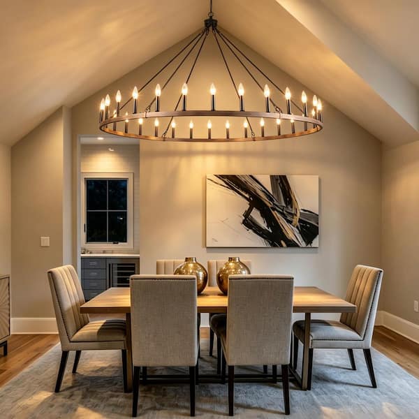 30-Light Brown Lagre Farmhouse Round Vintage Candle Wagon Wheel Chandelier for Kitchen Island with No Bulbs Included