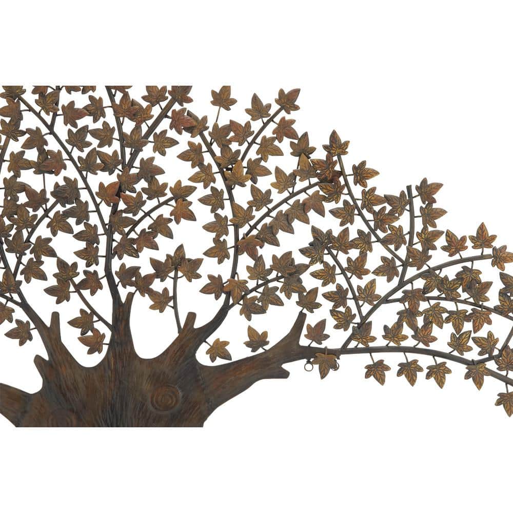 Dark Brown Metal Tree Wall Sculpture with Leaves