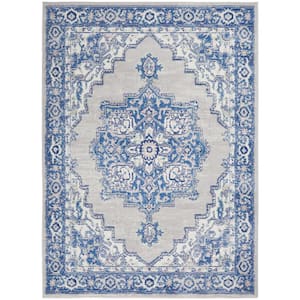 Whimsicle Grey Blue 5 ft. x 7 ft. Center Medallion Traditional Area Rug