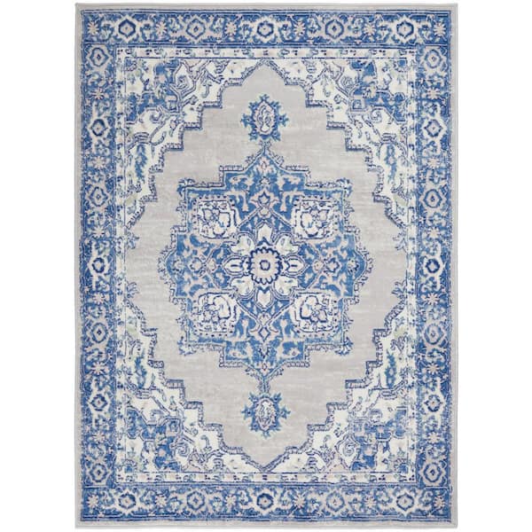 Nourison Whimsicle Grey Blue 5 ft. x 7 ft. Center Medallion Traditional Area Rug