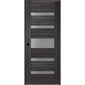 18 in. x 84 in. Gina Right-Hand Solid Core 5-Lite Frosted Glass Gray Oak Wood Composite Single Prehung Interior Door