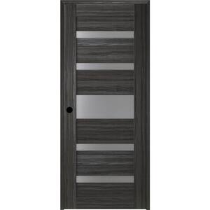 30 in. x 84 in. Gina Right-Hand Solid Core 5-Lite Frosted Glass Gray Oak Wood Composite Single Prehung Interior Door
