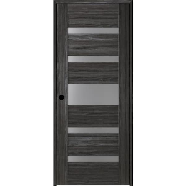 Belldinni 18 in. x 96 in. Gina Right-Hand Solid Core 7-Lite Frosted Glass Gray Oak Wood Composite Single Prehung Interior Door