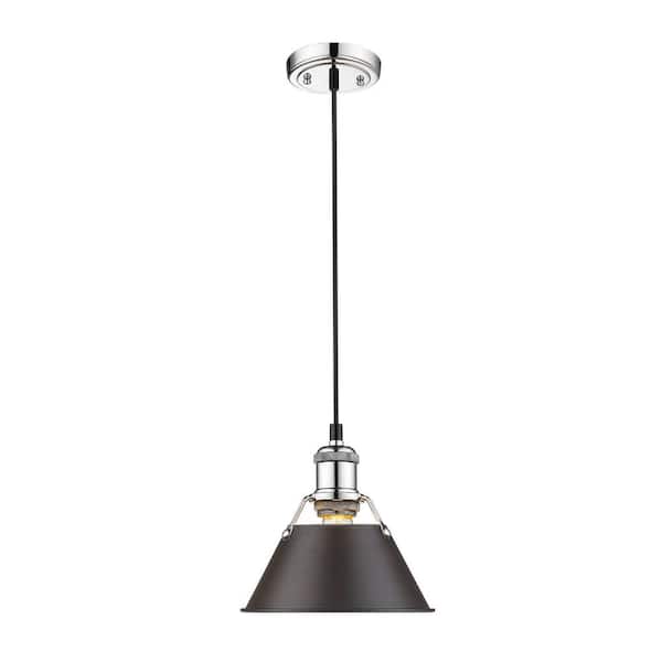 Golden Lighting Orwell 1-Light Chrome with Rubbed Bronze Shade Mini Pendant