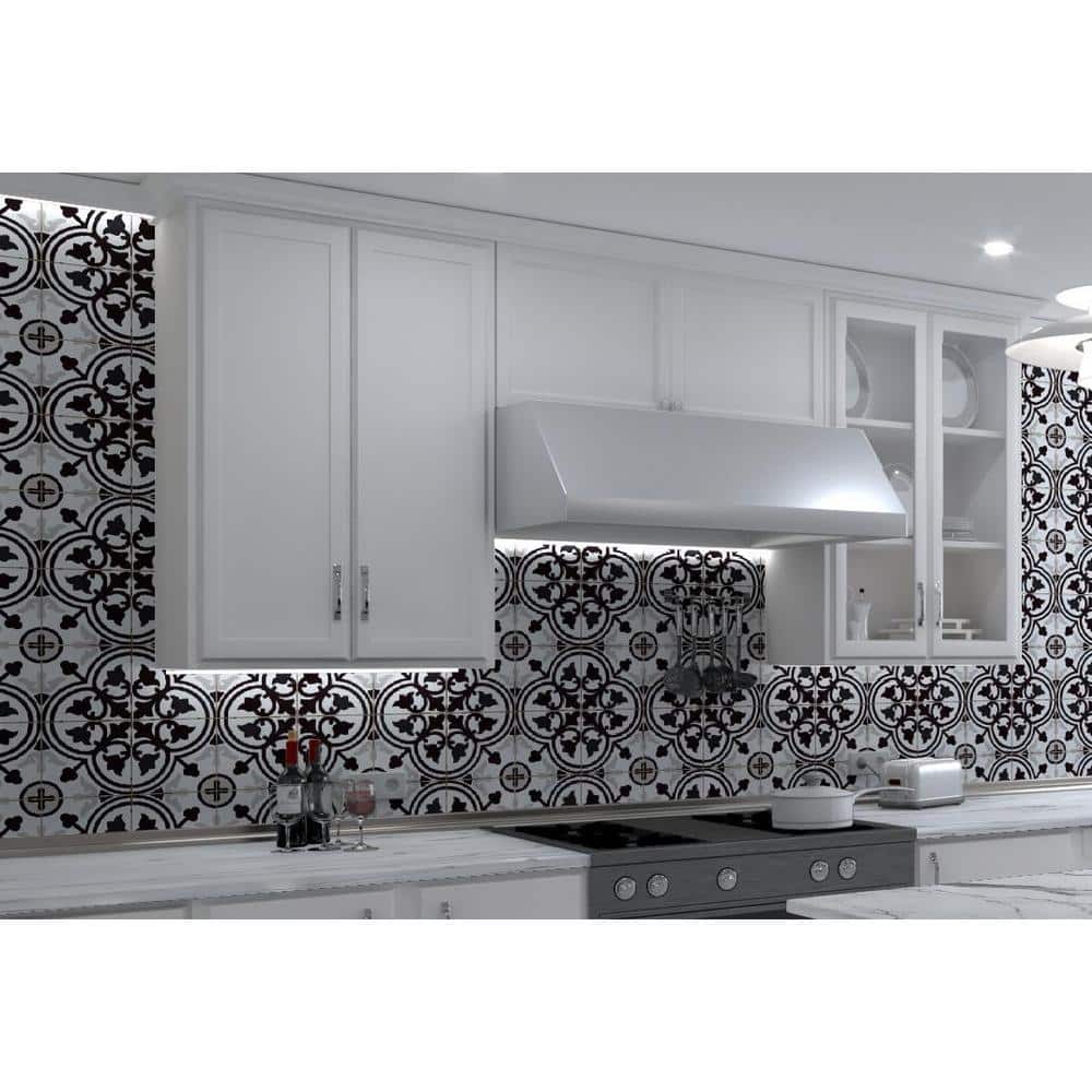 Bliss 8" Black and White Porcelain Patterned Tile