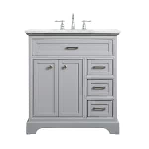 Simply Living 32 in. W x 21.5 in. D x 35 in. H Bath Vanity in Grey with Carrara White Marble Top