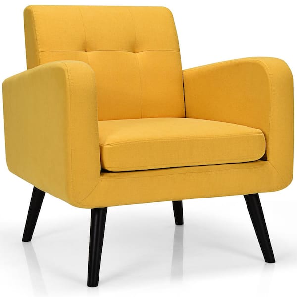 Costway Yellow Rubber Wood Arm Chair Single Sofa (Set of 1)