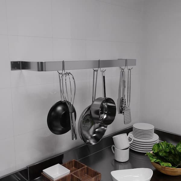 36 in. Wall-Mounted Stainless Steel Single-Line Pot Rack