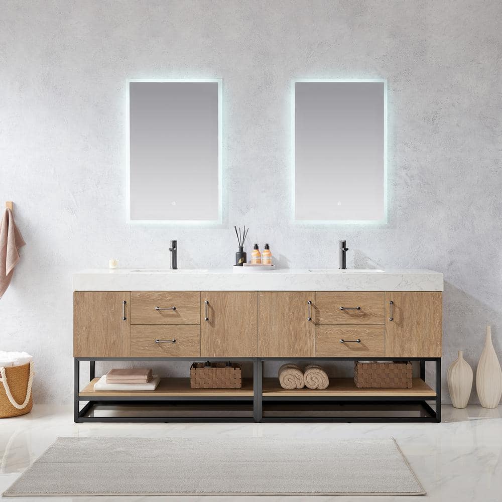 Alistair 84 in. W x 22 in. D x 34 in. H Double Sink Bath Vanity in North American Oak with White Composite Stone Top price history on PriceWatchPro