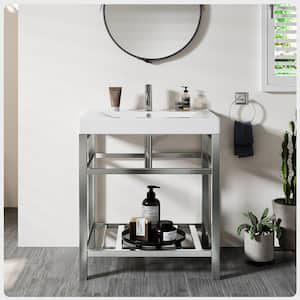 Stone 24 in. W x 18 in. D x 33.5 in. H Bathroom Vanity in Stainless Steel with White Porcelain Top with White Sink