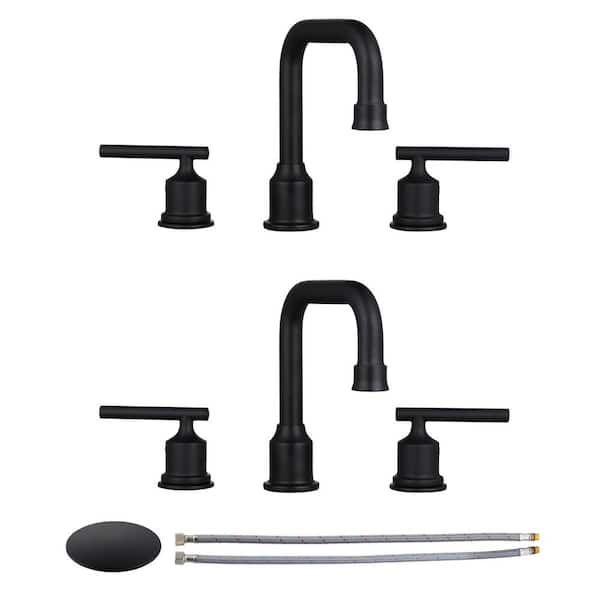 Unbranded 8 in. Widespread Lead-Free Double Handle Bathroom Faucet with Pop-up Drain and Supply Lines in Matte Black (2 Pack)
