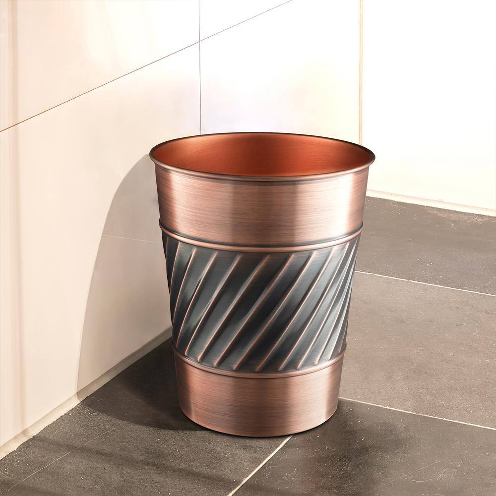Antique Copper Handcrafted Wave Embossed Metal Wastebasket