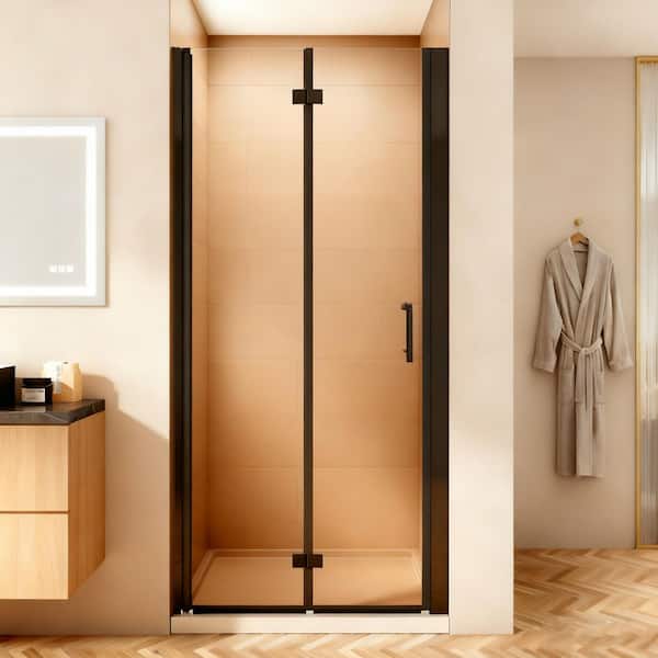 34 to 35 - 1/2 in. W x 72 in. H Bi-Fold Frameless Shower Doors in Black with Clear Glass